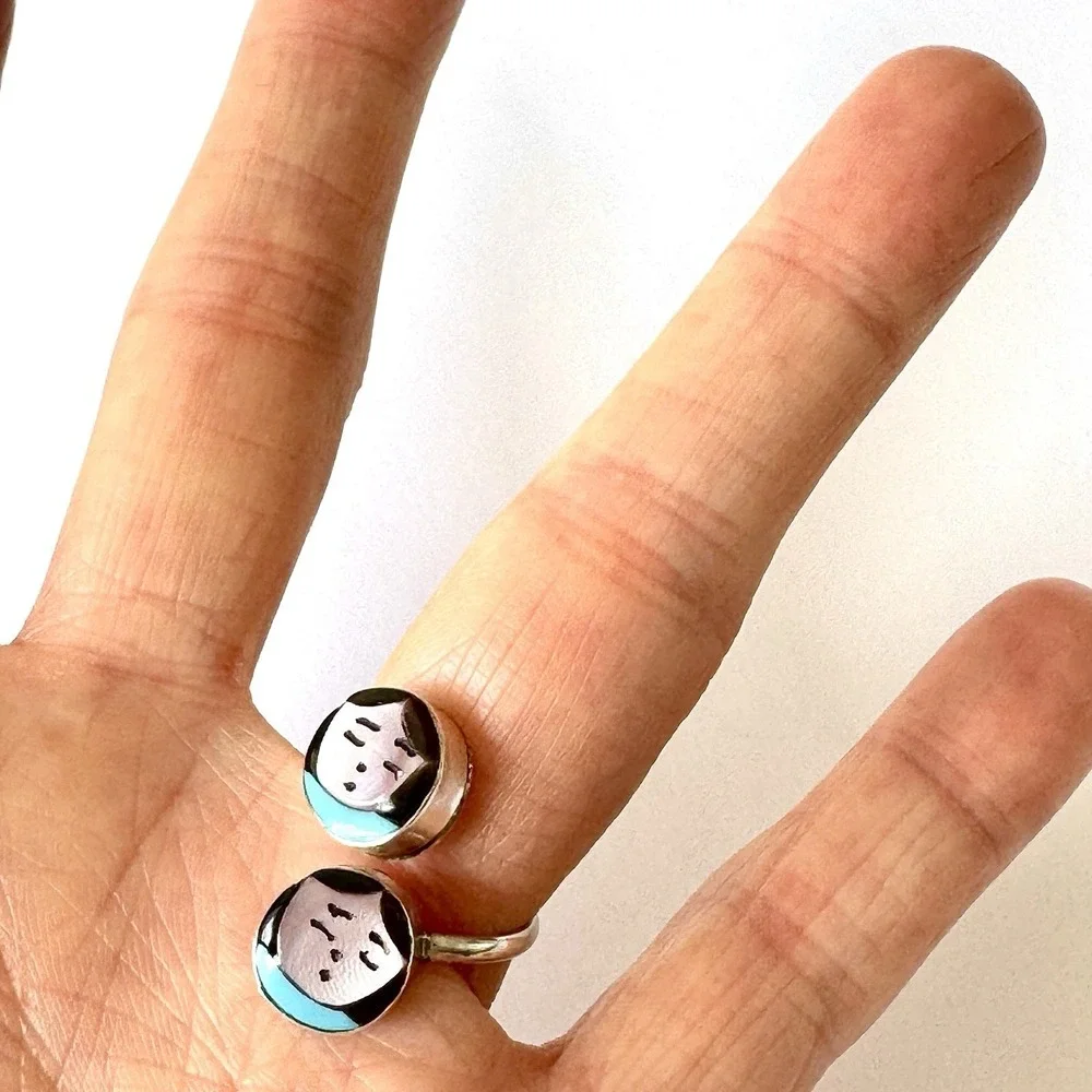 Zuni Indian Maiden Ring‎ Wrap Adjustable Sz 8 Turquoise Inlay Woman Native Amer